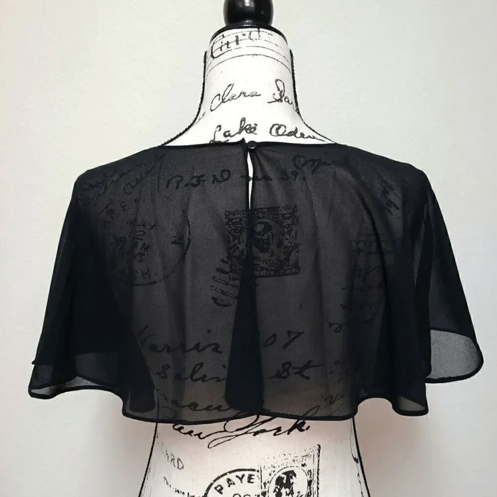 Mesh Evening Gothic Flapper 1920s Simple Black Shawl Wrap Cape NEW - Picture 4 of 16